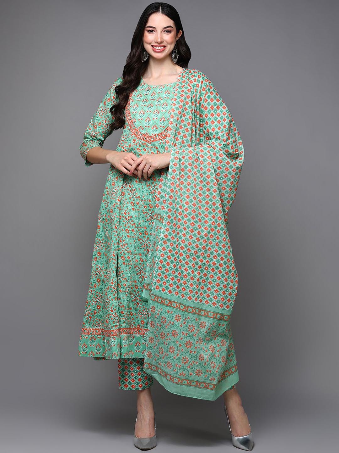 KALINI Ethnic Motifs Printed Pure Cotton Anarkali Kurta with Trousers & With Dupatta, Green
KALINI Ethnic Motifs Printed Pure Cotton Anarkali Kurta with Trousers & With Dupatta, Green