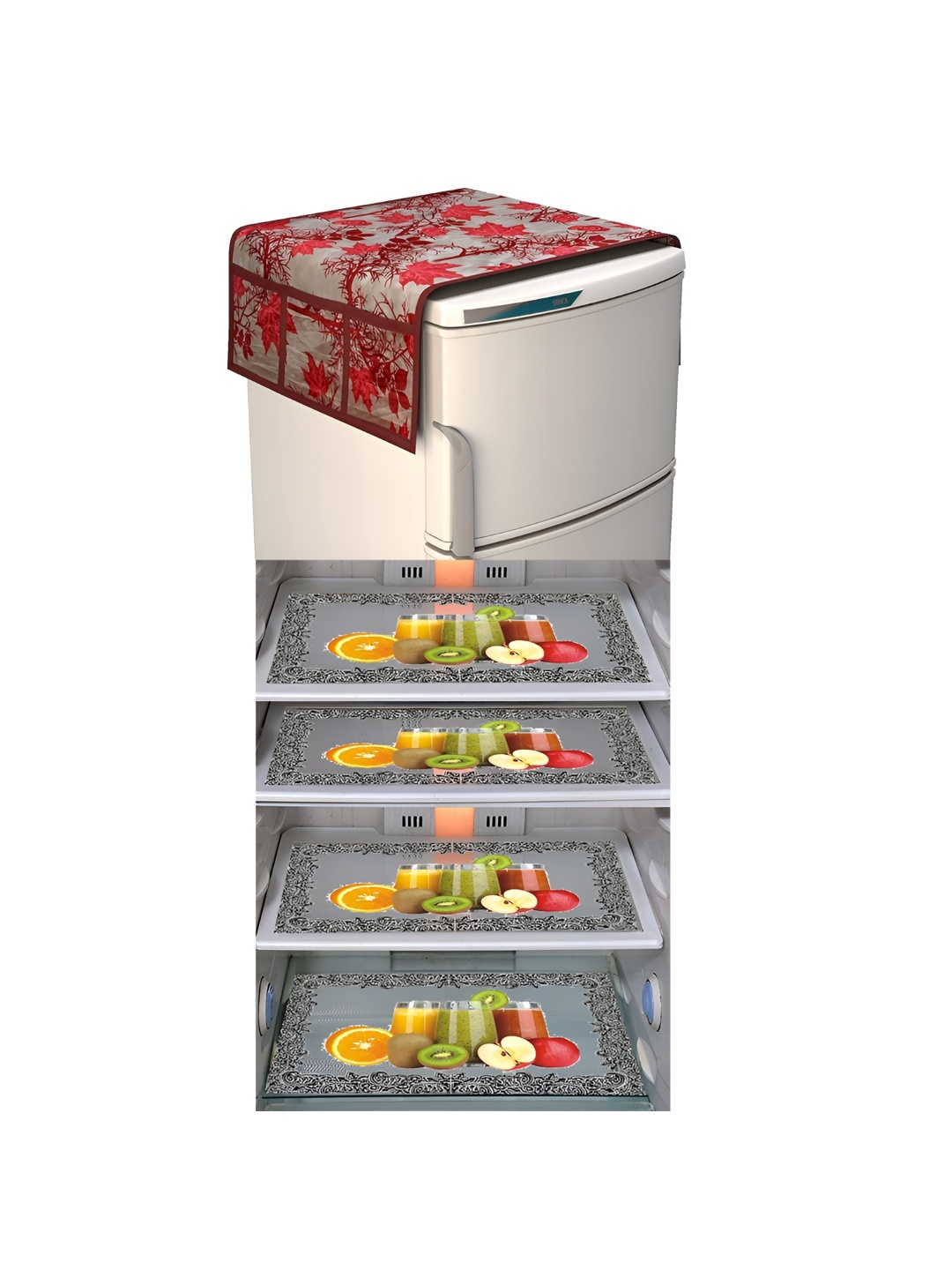 LooMantha Maroon & Green 5 Pieces Printed Fridge Cover With Side Storage & Fridge Mats
LooMantha Maroon & Green 5 Pieces Printed Fridge Cover With Side Storage & Fridge Mats