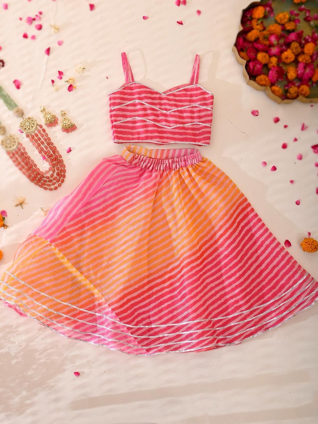 Rangpur Girls Leheriya Printed Gotta Patti Cotton Ready to Wear Lehenga & Choli, Yellow
Rangpur Girls Leheriya Printed Gotta Patti Cotton Ready to Wear Lehenga & Choli, Yellow