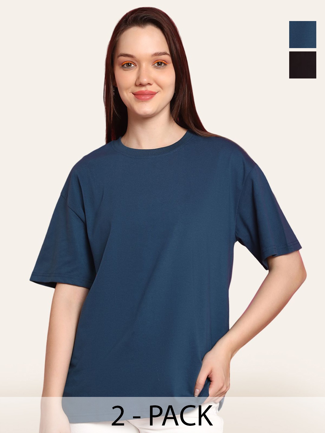 Fabflee Women Pack Of 2 Typography Printed Round Neck Cotton Oversized T-shirt, Black
Fabflee Women Pack Of 2 Typography Printed Round Neck Cotton Oversized T-shirt, Black