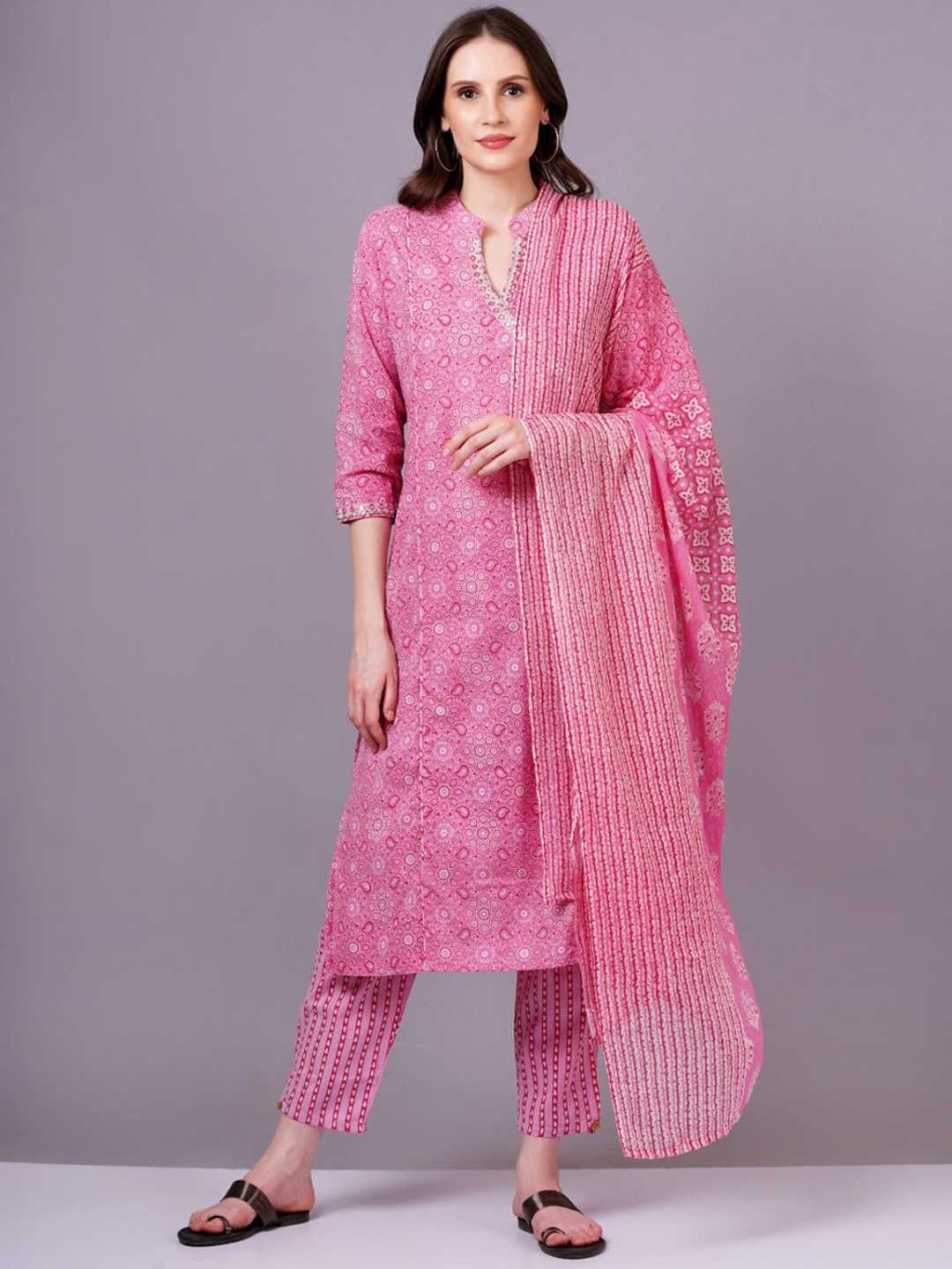 KALINI Floral Printed Mandarin Collar Pure Cotton Straight Kurta with Trousers & Dupatta, Pink
KALINI Floral Printed Mandarin Collar Pure Cotton Straight Kurta with Trousers & Dupatta, Pink