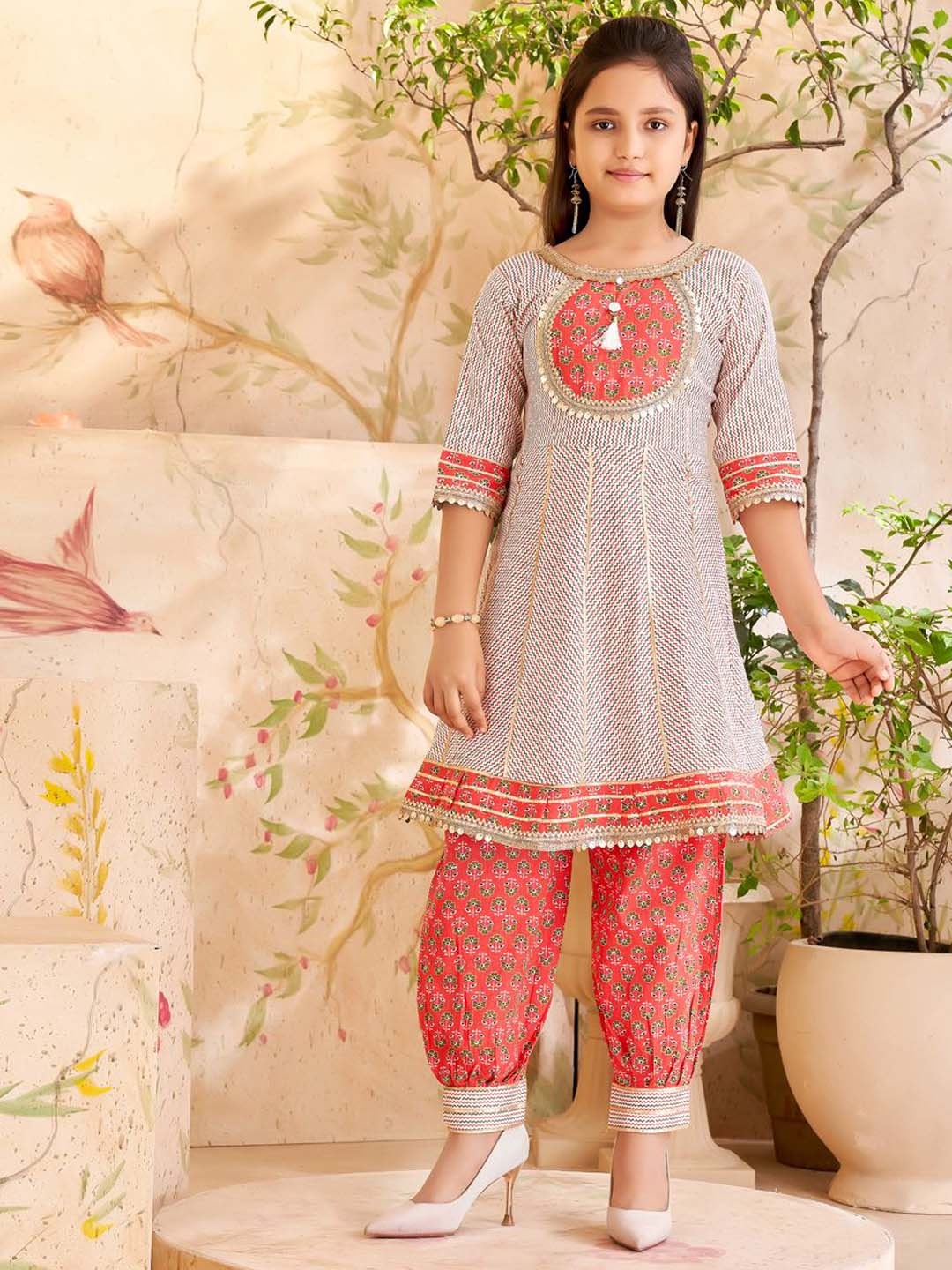 BAESD Girls Printed Pleated Sequinned Pure Cotton A-Line Kurta With Salwar, Off white
BAESD Girls Printed Pleated Sequinned Pure Cotton A-Line Kurta With Salwar, Off white