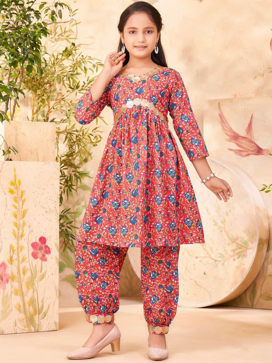 BAESD Girls Floral Printed Pleated Sequinned Pure Cotton A-Line Kurta With Patiala, Red
BAESD Girls Floral Printed Pleated Sequinned Pure Cotton A-Line Kurta With Patiala, Red