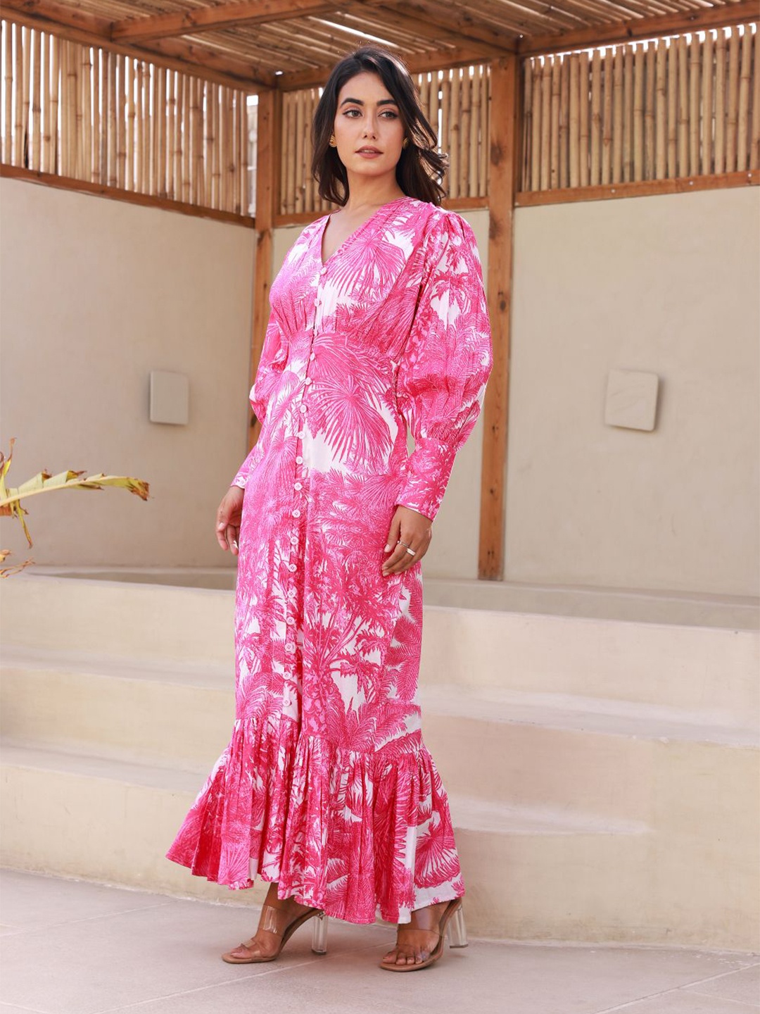 MOONSTRUCK Women Tropical Print V-Neck Long Sleeves Ruffles Pure Cotton Maxi Dress, Pink
MOONSTRUCK Women Tropical Print V-Neck Long Sleeves Ruffles Pure Cotton Maxi Dress, Pink