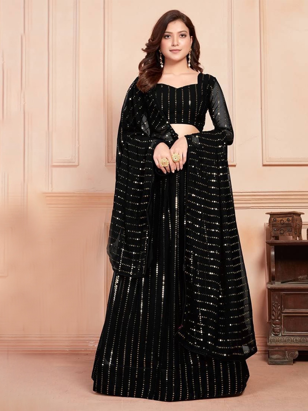 KALINI Embroidered Sequinned Semi-Stitched Lehenga & Unstitched Blouse With Dupatta, Black
KALINI Embroidered Sequinned Semi-Stitched Lehenga & Unstitched Blouse With Dupatta, Black