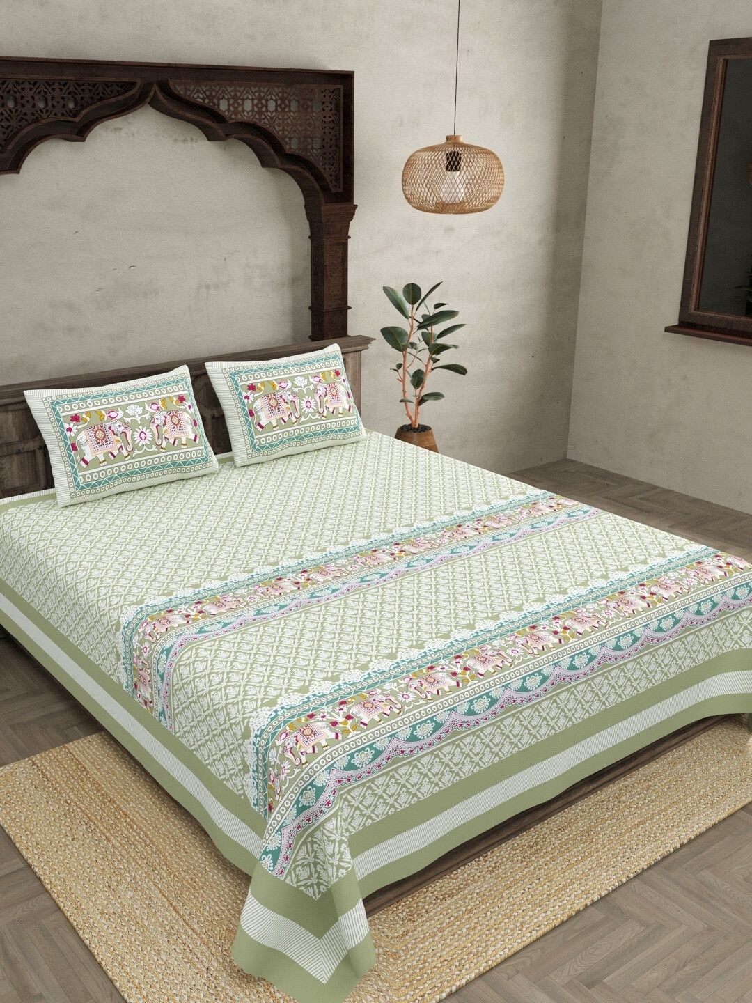 JAIPUR FABRIC Green & Pink Ethnic Motifs Cotton 300 TC King Bedsheet with 2 Pillow Covers
JAIPUR FABRIC Green & Pink Ethnic Motifs Cotton 300 TC King Bedsheet with 2 Pillow Covers