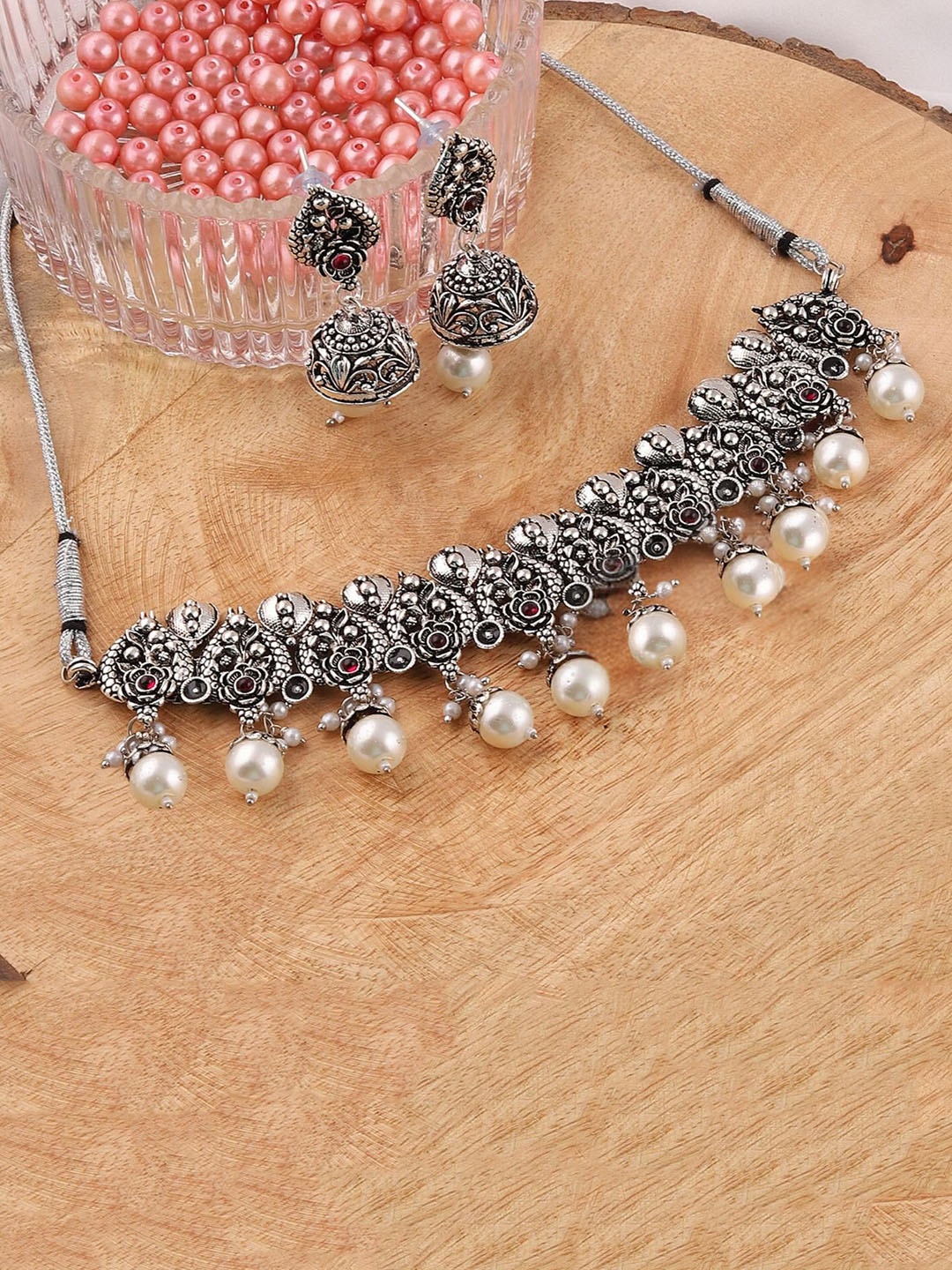 MANSIYAORANGE Rhodium Plated Stone Studded & Beaded Oxidised German Silver Jewellery Set
MANSIYAORANGE Rhodium Plated Stone Studded & Beaded Oxidised German Silver Jewellery Set