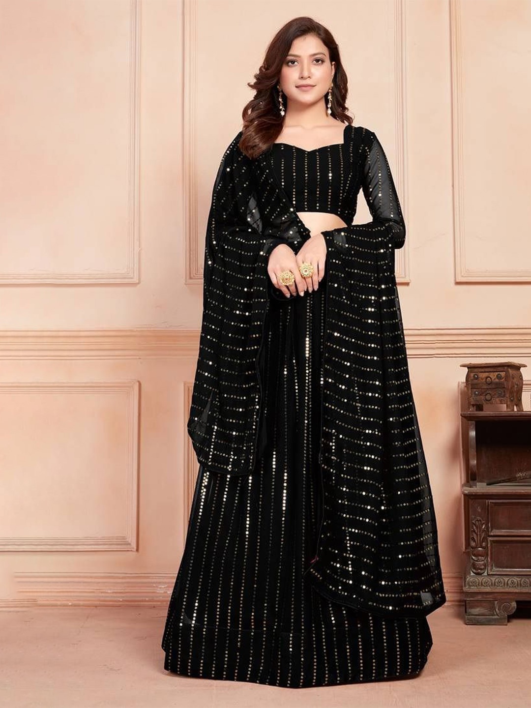 KALINI Embroidered Sequinned Semi-Stitched Lehenga & Unstitched Blouse With Dupatta, Black
KALINI Embroidered Sequinned Semi-Stitched Lehenga & Unstitched Blouse With Dupatta, Black