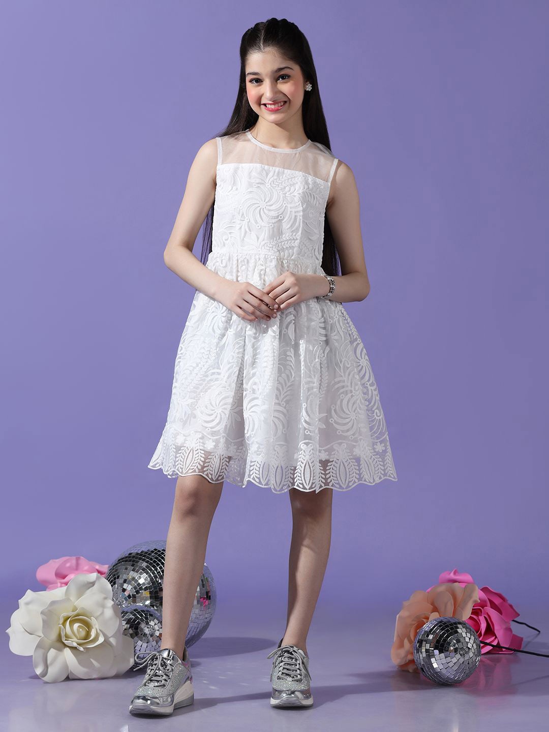 Cherry & Jerry Girls Self Design Sleeveless Round Neck Knee Length Fit & Flare Dress, White
Cherry & Jerry Girls Self Design Sleeveless Round Neck Knee Length Fit & Flare Dress, White