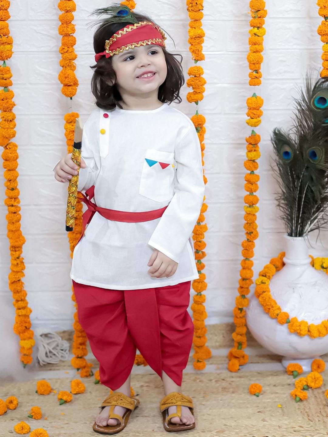 BownBee Boys Cotton Full Sleeve Kurta & Dhoti with Mukut Belt and Bansuri Kanhaiya Set, White
BownBee Boys Cotton Full Sleeve Kurta & Dhoti with Mukut Belt and Bansuri Kanhaiya Set, White