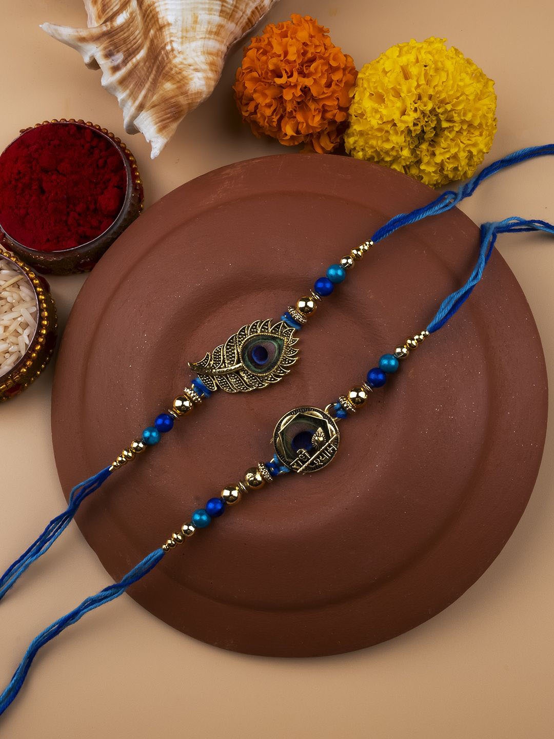 StileAdda Set Of 2 Beaded Thread Rakhis With Roli & Chawal With Chandan And Mishri, Gold
StileAdda Set Of 2 Beaded Thread Rakhis With Roli & Chawal With Chandan And Mishri, Gold