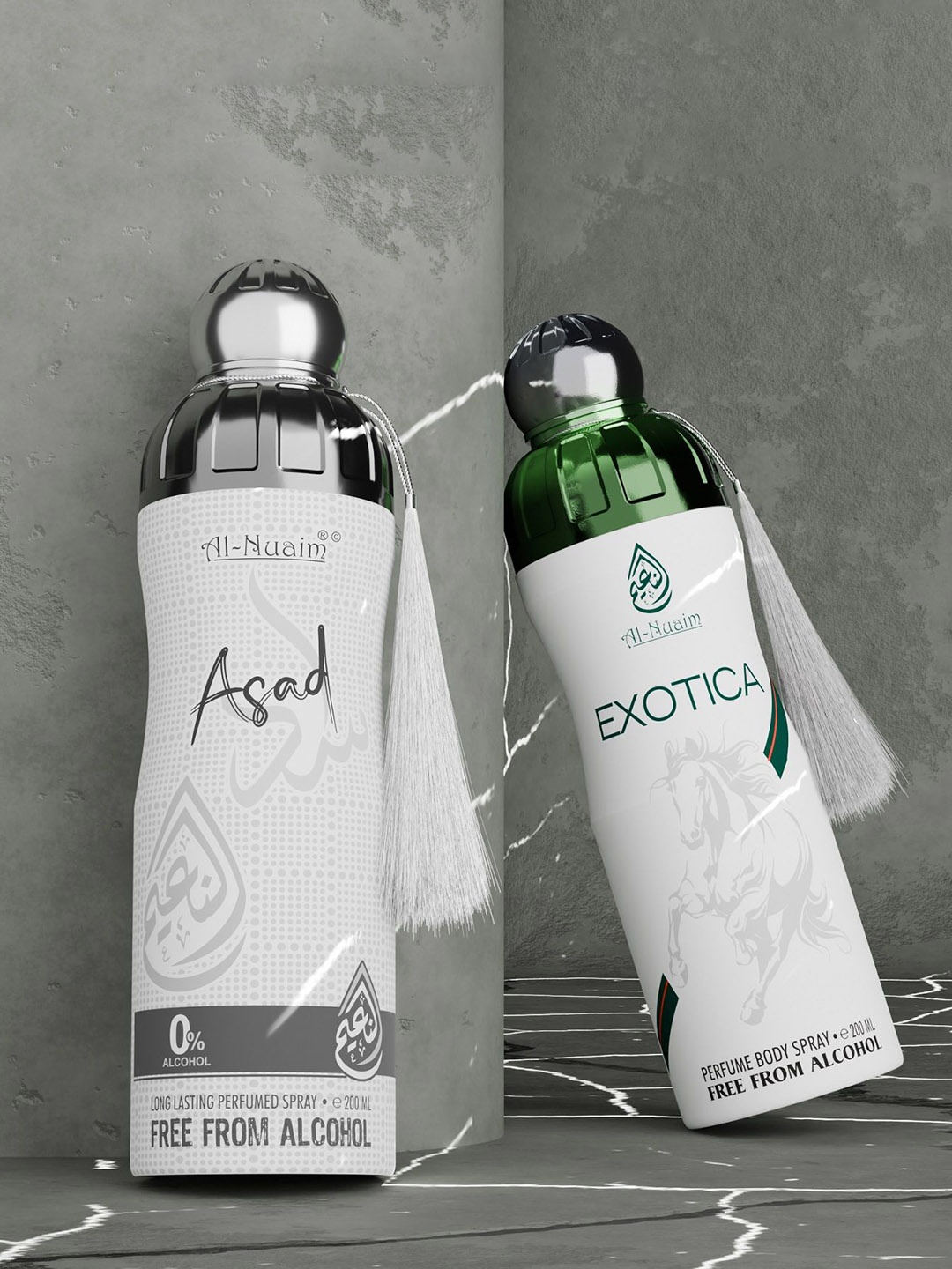 Al-Nuaim Set of 2 Long Lasting Perfumed Body Sprays 200ml Each - Asad & Exotica, White
Al-Nuaim Set of 2 Long Lasting Perfumed Body Sprays 200ml Each - Asad & Exotica, White