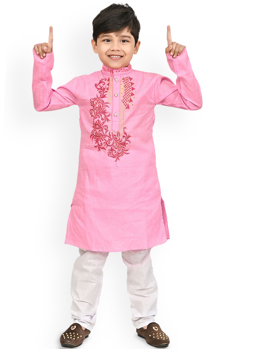 BAESD Boys Floral Yoke Design Mandarin Collar Thread Work Kurta With Churidar, Pink
BAESD Boys Floral Yoke Design Mandarin Collar Thread Work Kurta With Churidar, Pink