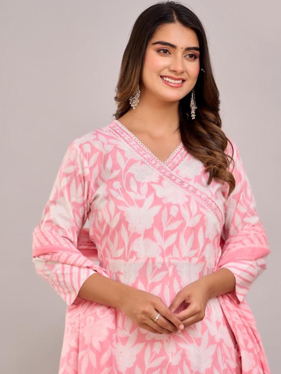 Jasoriya Floral Printed Pure Cotton Angrakha A-Line Kurta with Trousers & With Dupatta, Pink
Jasoriya Floral Printed Pure Cotton Angrakha A-Line Kurta with Trousers & With Dupatta, Pink