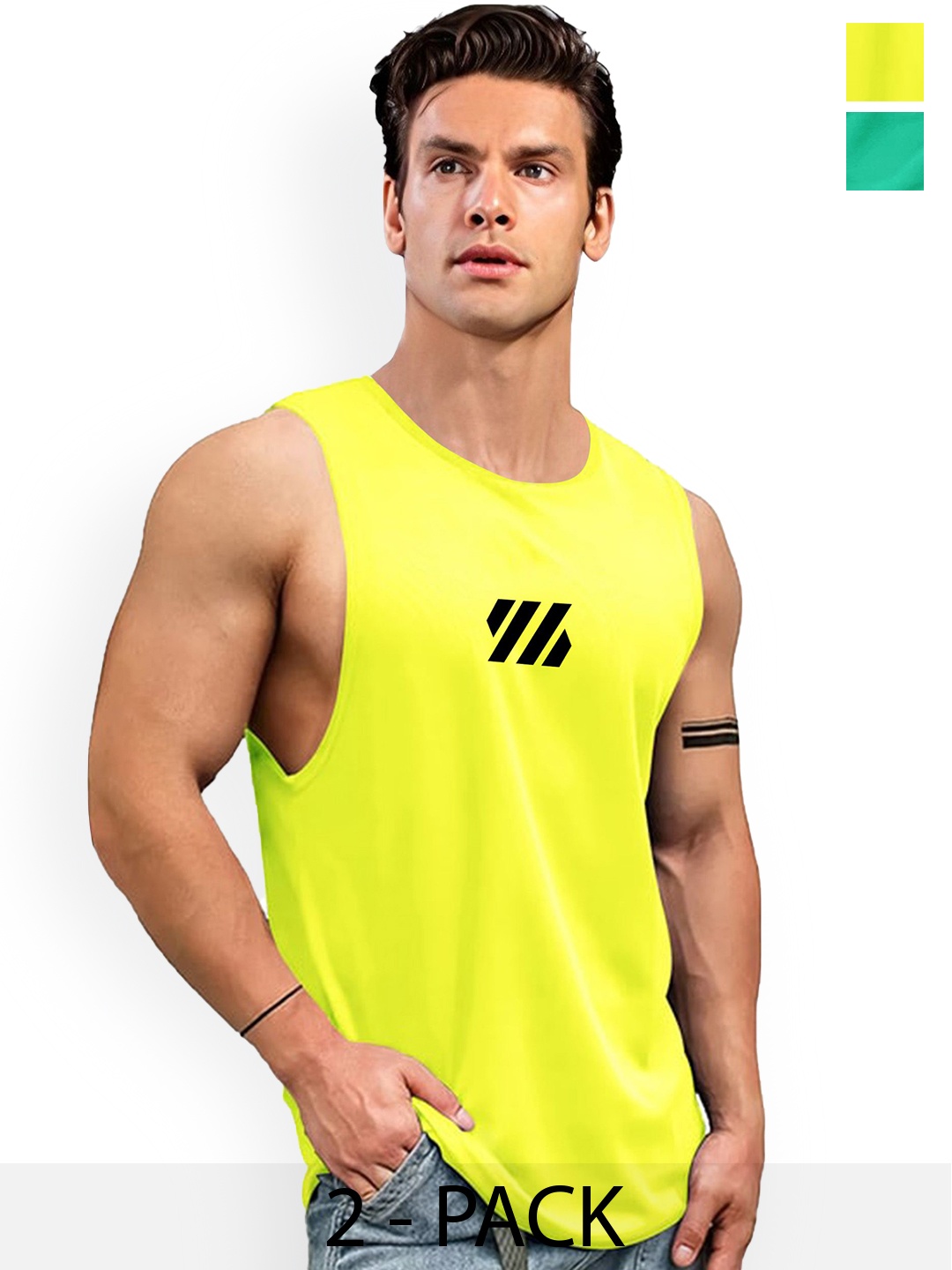 AUSK Pack Of 2 Printed Gym Innerwear Vests A738+767, Yellow
