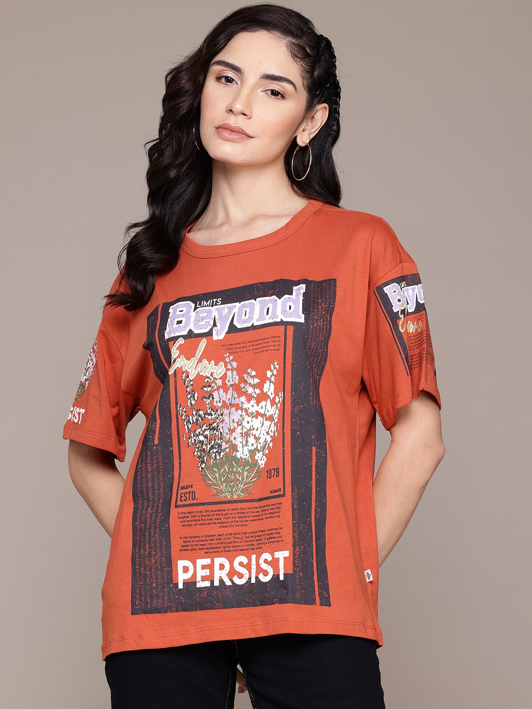 Roadster Pure Cotton Graphic & Typography Printed Drop-Shoulder Sleeves T-shirt, Rust
Roadster Pure Cotton Graphic & Typography Printed Drop-Shoulder Sleeves T-shirt, Rust