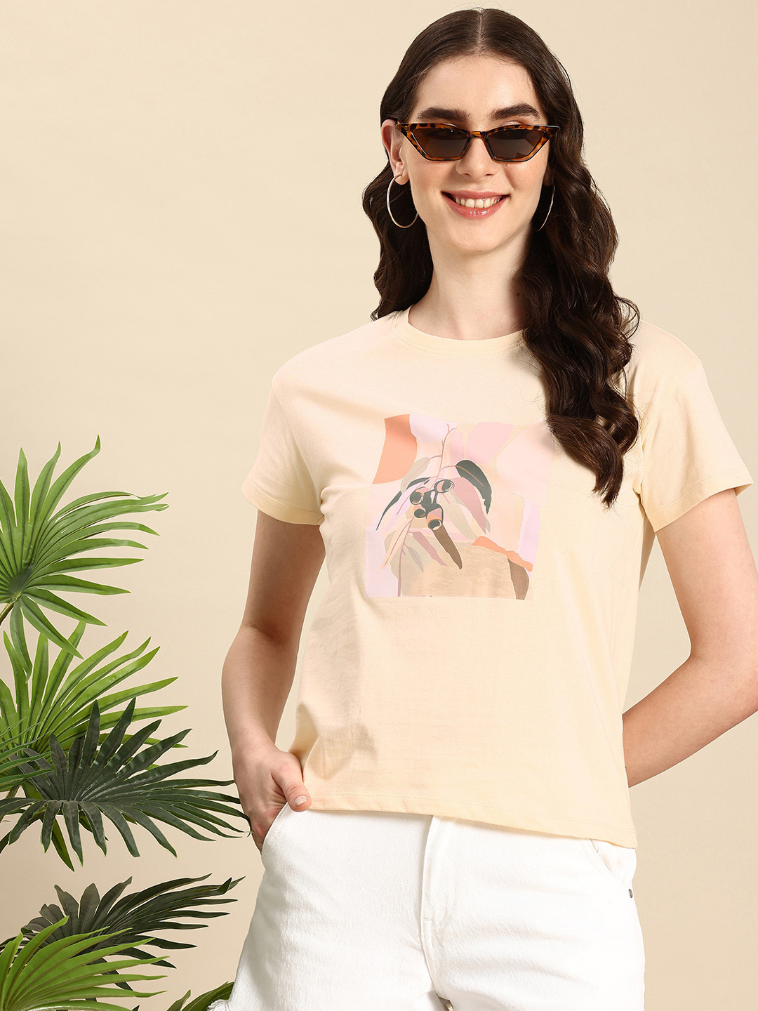 Mast & Harbour Printed Drop-Shoulder Sleeves Pure Cotton T-shirt, Beige
Mast & Harbour Printed Drop-Shoulder Sleeves Pure Cotton T-shirt, Beige