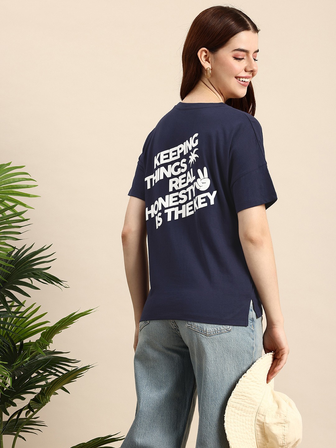Mast & Harbour Typography Printed Drop-Shoulder Sleeves Pure Cotton Oversized T-shirt, Navy blue
Mast & Harbour Typography Printed Drop-Shoulder Sleeves Pure Cotton Oversized T-shirt, Navy blue