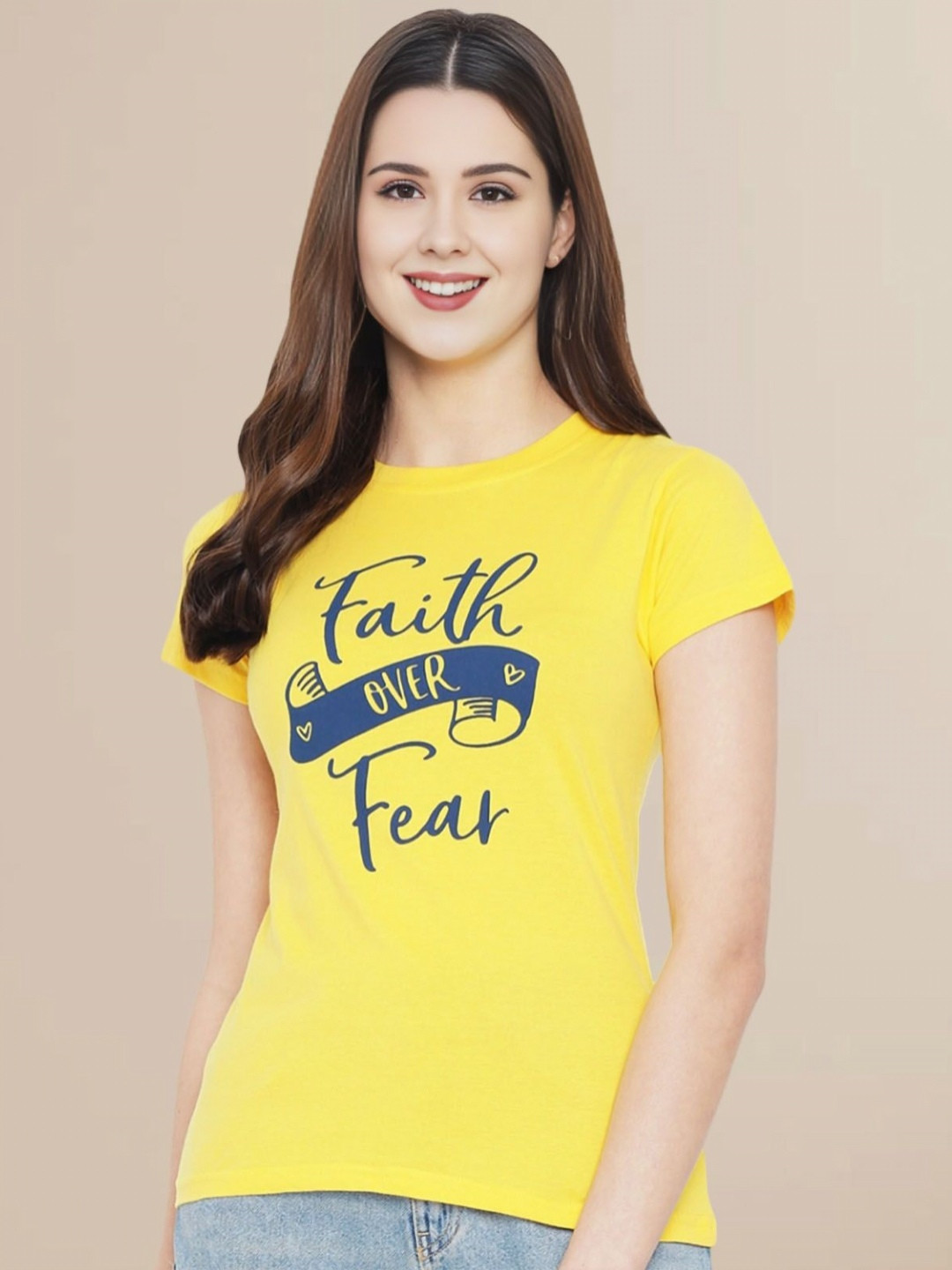 Fabflee Women Typography Printed Round Neck Pure Cotton Slim Fit Casual T-Shirt, Yellow
Fabflee Women Typography Printed Round Neck Pure Cotton Slim Fit Casual T-Shirt, Yellow