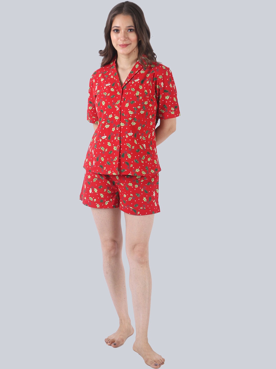 PRETTY LOVING THING Women Printed Shirrt Collar Pure Cotton Shirt and Shorts Night suit, Red
PRETTY LOVING THING Women Printed Shirrt Collar Pure Cotton Shirt and Shorts Night suit, Red