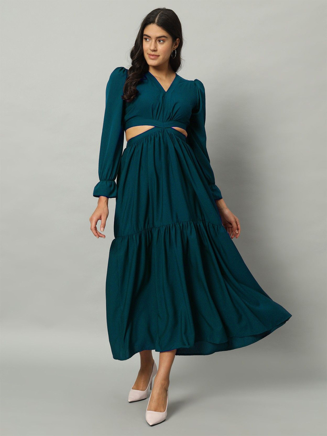 Femvy Women Bell Sleeves Cut-Outs Details Tiered Fit and Flare Maxi Dress, Blue
Femvy Women Bell Sleeves Cut-Outs Details Tiered Fit and Flare Maxi Dress, Blue