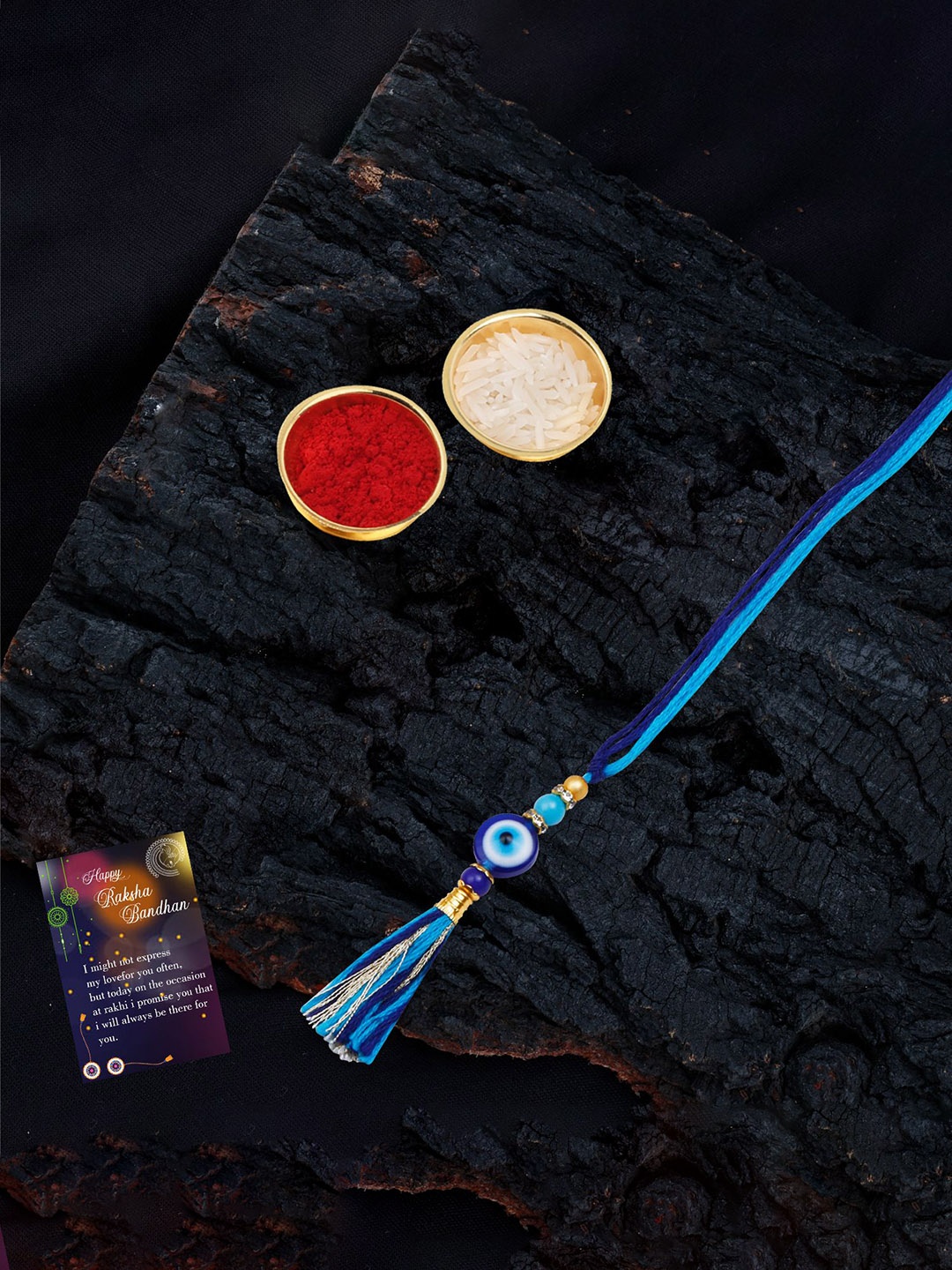 Silver Shine Set of 2 Beaded Bhabhi Rakhi with Roli Chawal & Kankawati Pooja Thali, Blue
Silver Shine Set of 2 Beaded Bhabhi Rakhi with Roli Chawal & Kankawati Pooja Thali, Blue