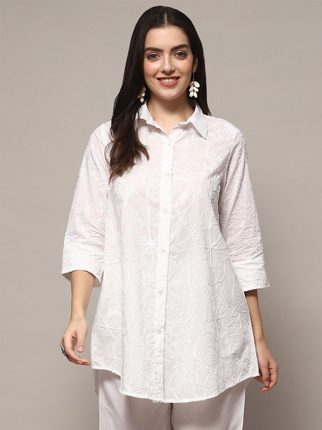 Biba Floral Embroidered Shirt Collar Thread Work Pure Cotton Thread Work Kurti, White
Biba Floral Embroidered Shirt Collar Thread Work Pure Cotton Thread Work Kurti, White
