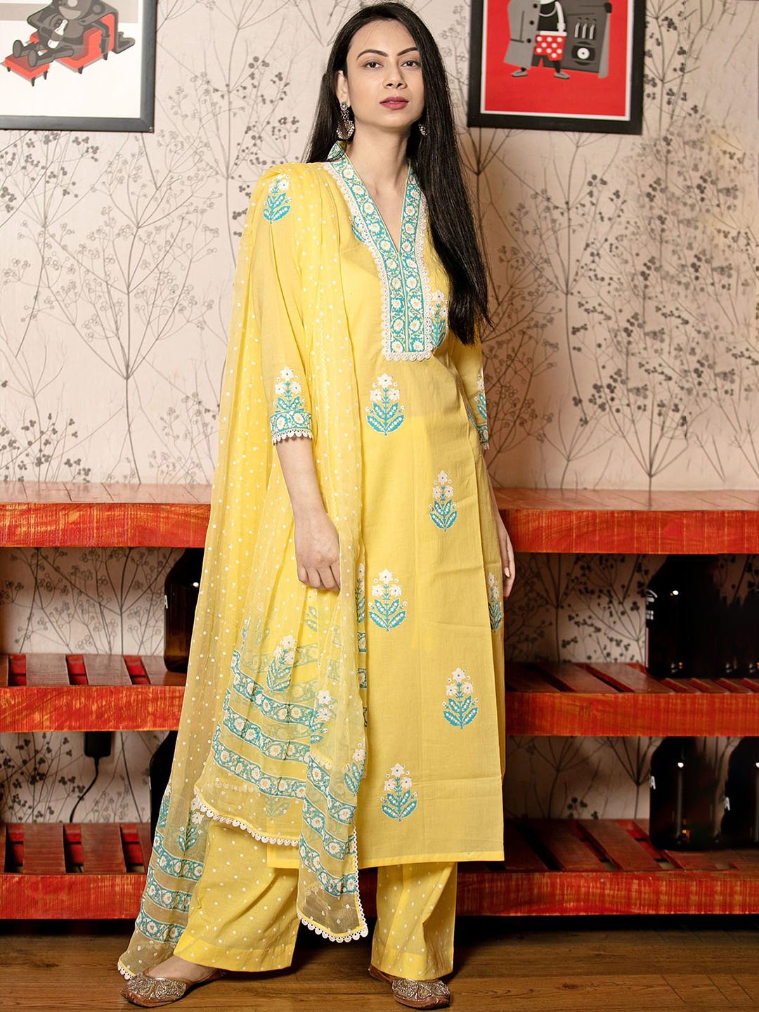 Anni Designer Floral Embroidered Regular Thread Work Kurta With Palazzos & Dupatta, Mustard
Anni Designer Floral Embroidered Regular Thread Work Kurta With Palazzos & Dupatta, Mustard