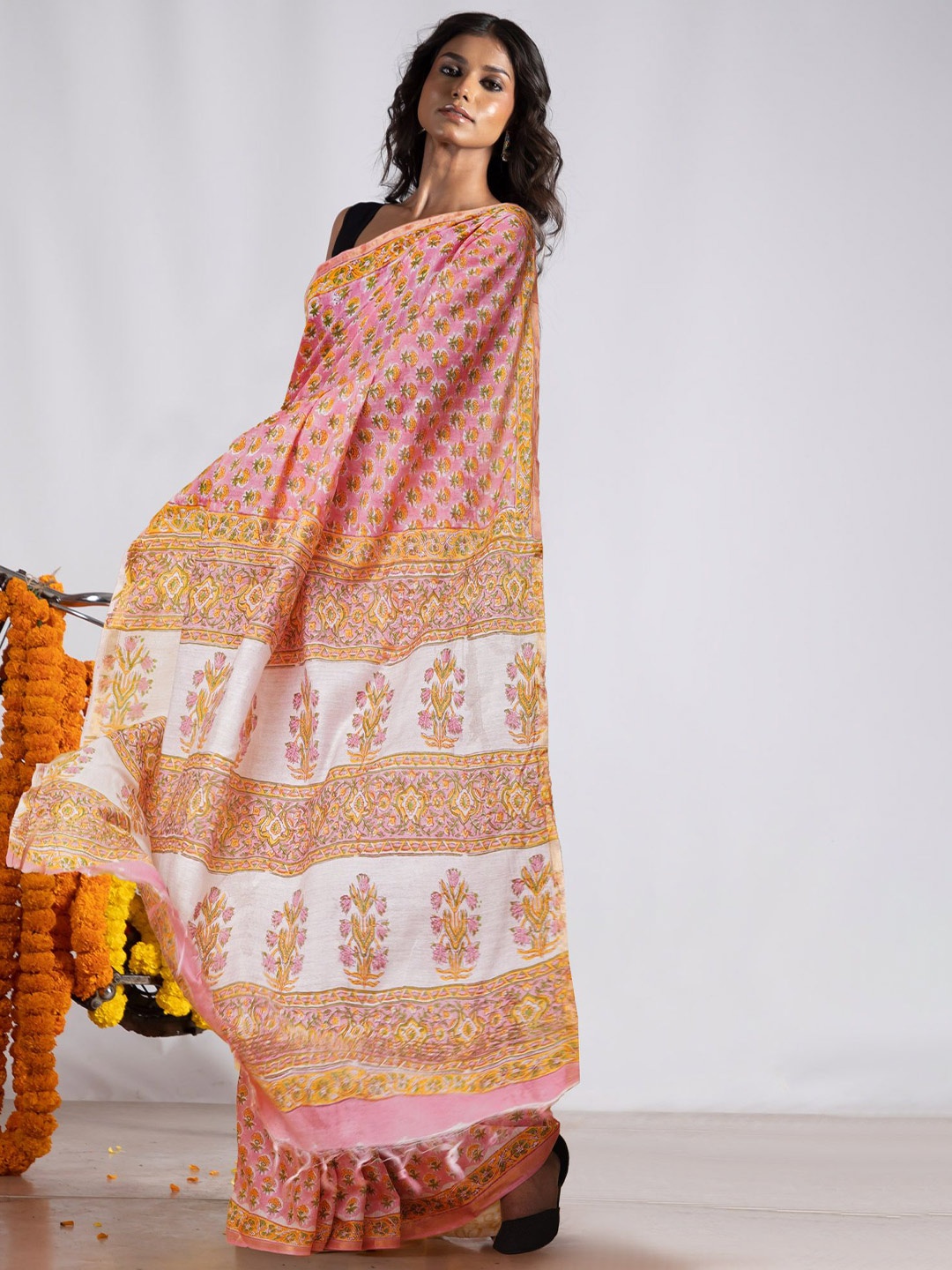 Unnati Silks Ethnic Motifs Zari Woven Handloom Block Printed Chanderi Saree, Pink
Unnati Silks Ethnic Motifs Zari Woven Handloom Block Printed Chanderi Saree, Pink