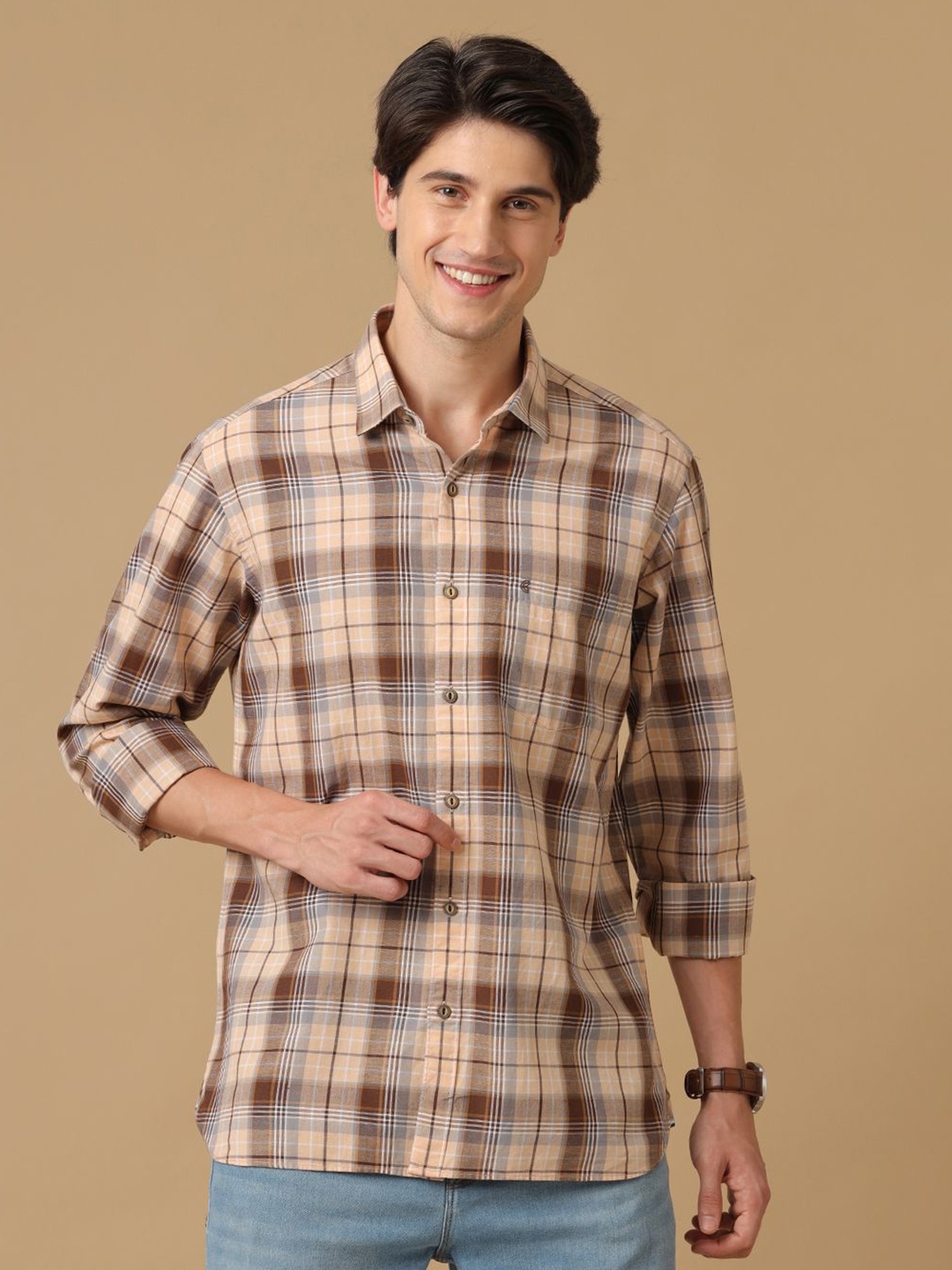 CAVALLO by Linen Club Men Contemporary Slim Fit Tartan Checks Opaque Checked Casual Shirt, Brown
CAVALLO by Linen Club Men Contemporary Slim Fit Tartan Checks Opaque Checked Casual Shirt, Brown