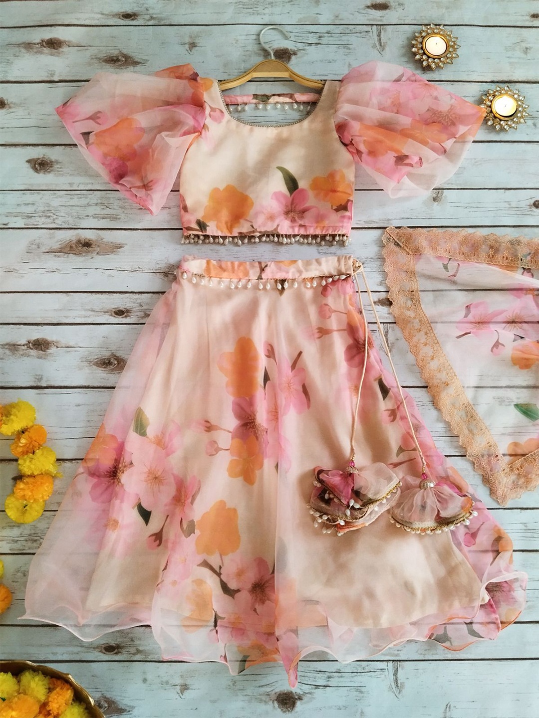 LABEL KANUPRIYA Girls Printed Organza Ready to Wear Lehenga & Blouse With Dupatta, Cream
LABEL KANUPRIYA Girls Printed Organza Ready to Wear Lehenga & Blouse With Dupatta, Cream