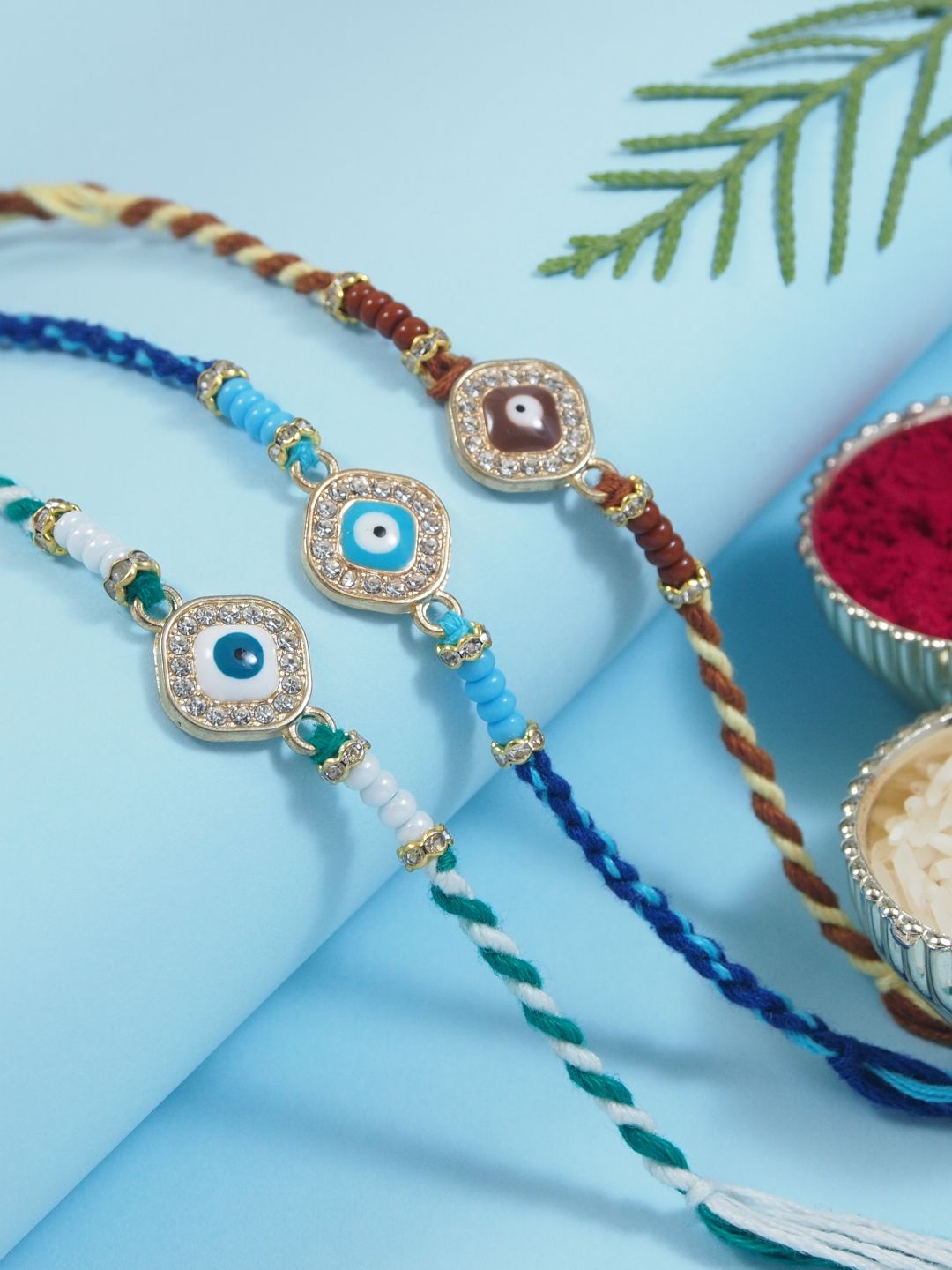 I Jewels Set Of 3 Evil Eye Thread Rakhi With Roli Chawal & Greeting Card, Maroon
I Jewels Set Of 3 Evil Eye Thread Rakhi With Roli Chawal & Greeting Card, Maroon