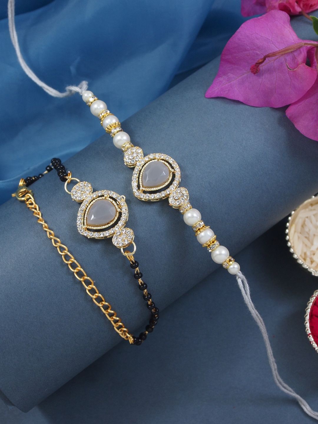 I Jewels Kundan Studded Bhaiya Bhabhi Thread Rakhi With Roli Chawal & Greeting Card, Grey
I Jewels Kundan Studded Bhaiya Bhabhi Thread Rakhi With Roli Chawal & Greeting Card, Grey