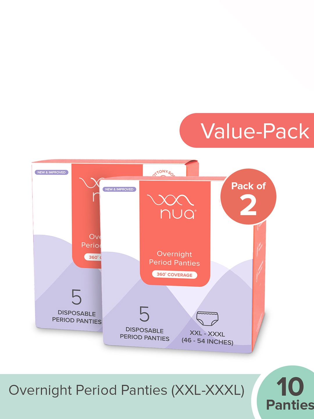 Nua Pack of 10 Overnight Disposable Period Panties XXL-XXXL - 5 Panties in Each Pack, White
Nua Pack of 10 Overnight Disposable Period Panties XXL-XXXL - 5 Panties in Each Pack, White