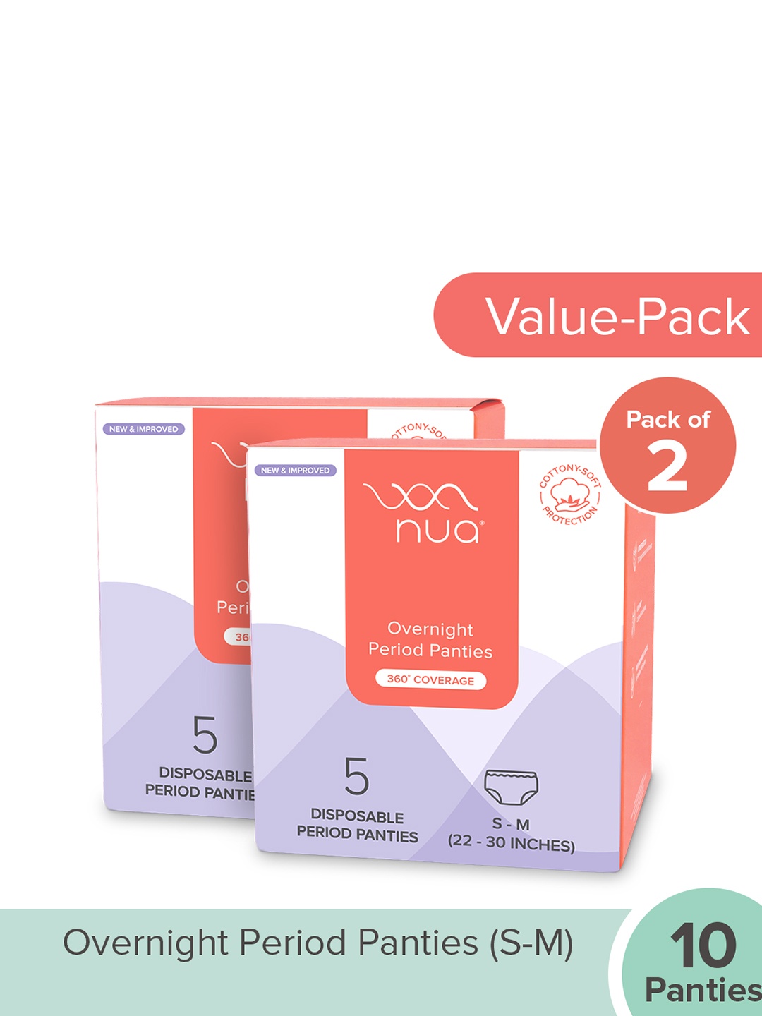 Nua Pack of 10 Overnight Disposable Period Panties S-M - 5 Panties in Each Pack, White
Nua Pack of 10 Overnight Disposable Period Panties S-M - 5 Panties in Each Pack, White