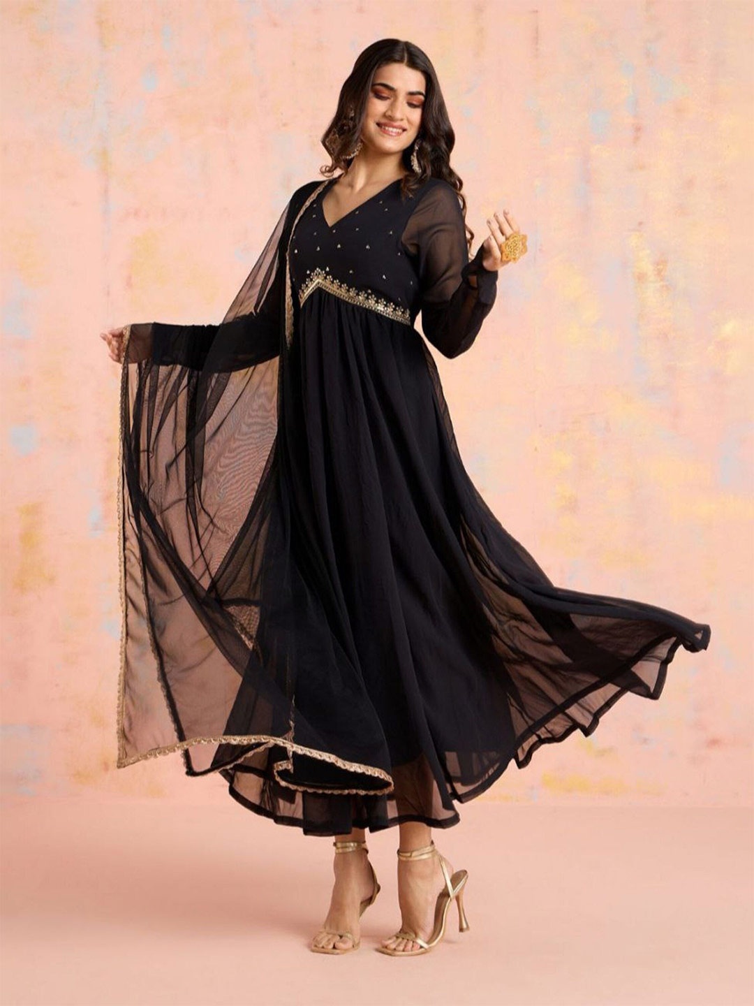 Modestouze Attires Embroidered Fit & Flared Ethnic Dress With Dupatta, Black
Modestouze Attires Embroidered Fit & Flared Ethnic Dress With Dupatta, Black