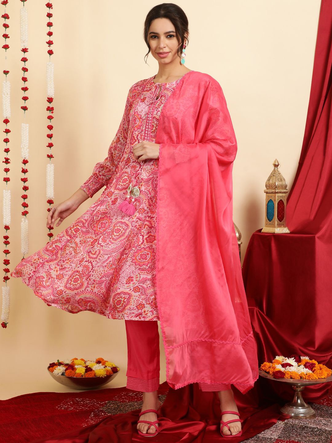 Jaipur Kurti Floral Printed Regular Mirror Work Anarkali Kurta With Trousers & Dupatta, Pink
Jaipur Kurti Floral Printed Regular Mirror Work Anarkali Kurta With Trousers & Dupatta, Pink