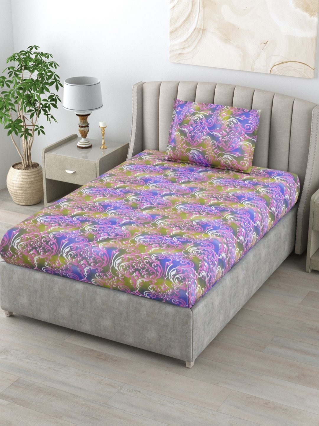 BOMBAY DYEING Epigram Violet Printed Pure Cotton 144 TC Single Bedsheet & Pillow Covers
BOMBAY DYEING Epigram Violet Printed Pure Cotton 144 TC Single Bedsheet & Pillow Covers