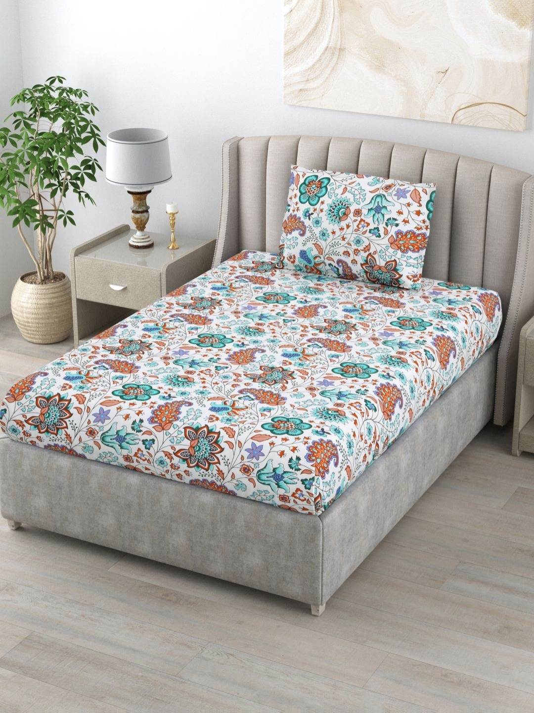 BOMBAY DYEING Blue & White Floral 120 TC Pure Cotton Single Bedsheet With 1 Pillow Cover
BOMBAY DYEING Blue & White Floral 120 TC Pure Cotton Single Bedsheet With 1 Pillow Cover