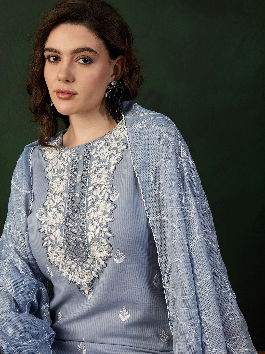 Sangria Boat Neck Embroidered Pure Cotton Straight Kurta With Trousers & Dupatta, Blue
Sangria Boat Neck Embroidered Pure Cotton Straight Kurta With Trousers & Dupatta, Blue