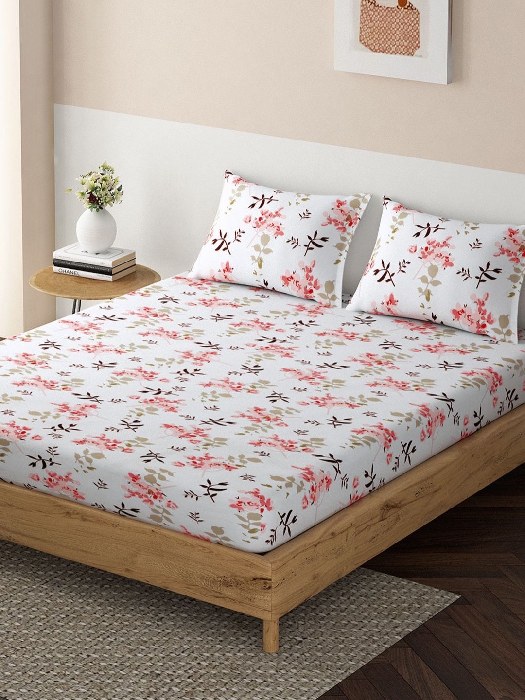 HOKIPO White & Pink Floral 140 TC Microfiber Queen Fitted Bedsheet With 2 Pillow Covers
HOKIPO White & Pink Floral 140 TC Microfiber Queen Fitted Bedsheet With 2 Pillow Covers