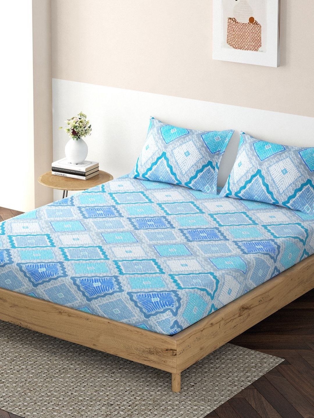 HOKIPO Blue Ethnic Motifs Microfiber Fitted 120 TC Queen Bedsheet with 2 Pillow Covers
HOKIPO Blue Ethnic Motifs Microfiber Fitted 120 TC Queen Bedsheet with 2 Pillow Covers