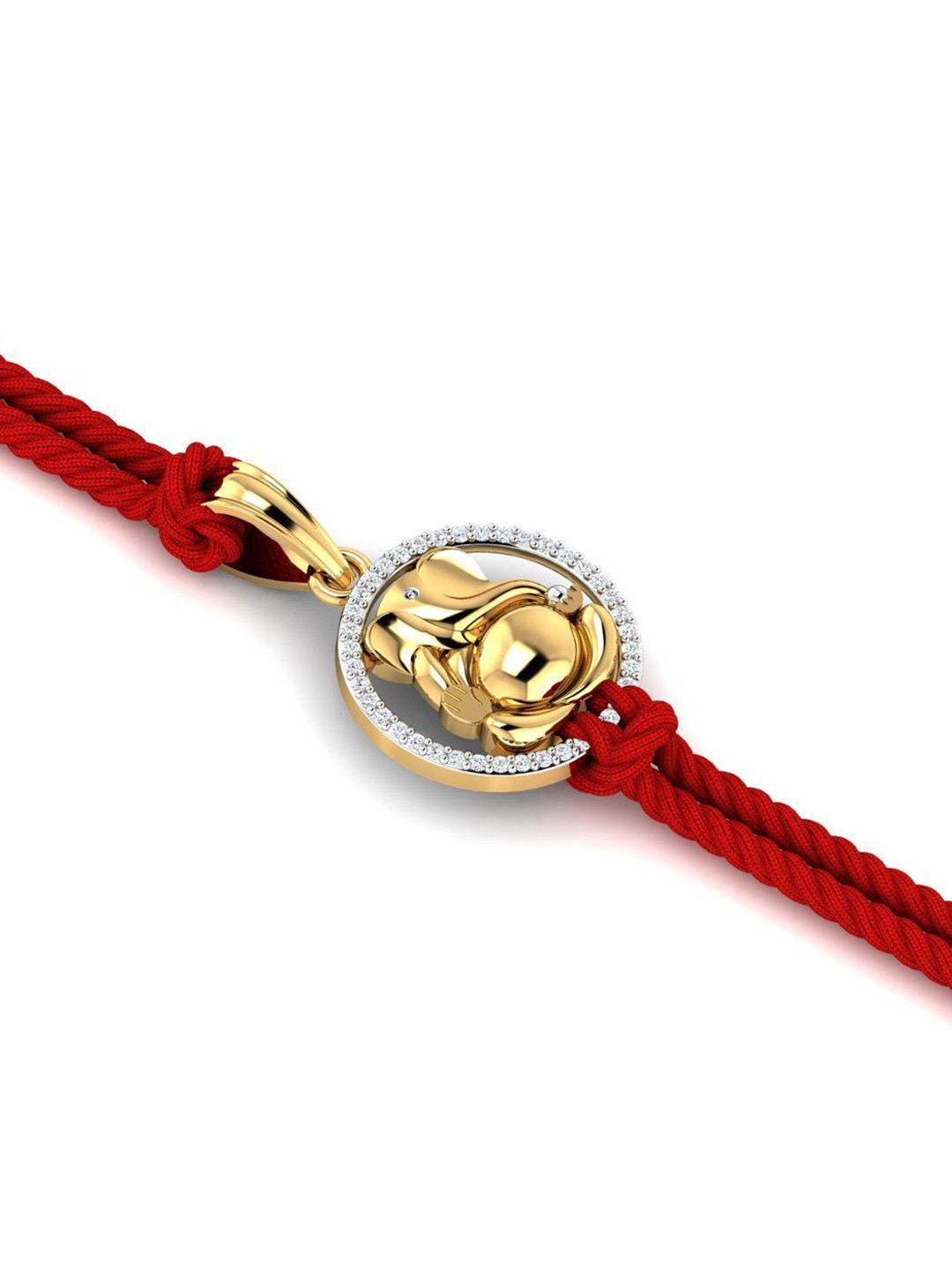 KUBERBOX 14KT Diamond Studded Gold Halo Circle Rakhi Pendant With Roli & Rice -0.4g
KUBERBOX 14KT Diamond Studded Gold Halo Circle Rakhi Pendant With Roli & Rice -0.4g