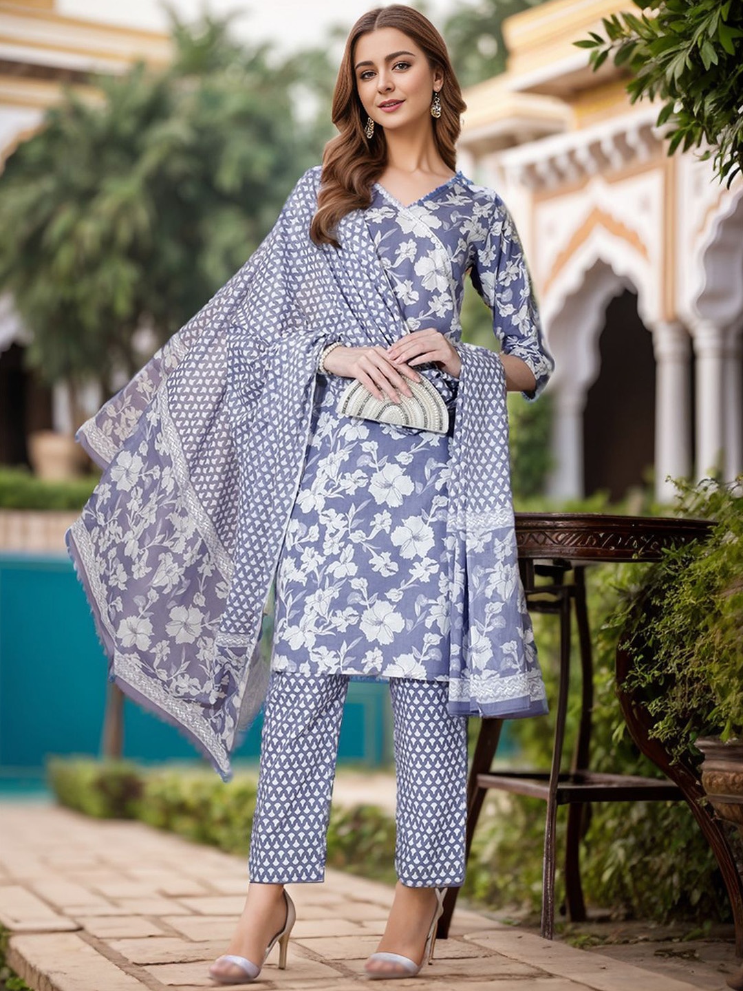 KALINI Floral Printed Angrakha Pure Cotton Kurta with Trousers & With Dupatta, Purple
KALINI Floral Printed Angrakha Pure Cotton Kurta with Trousers & With Dupatta, Purple