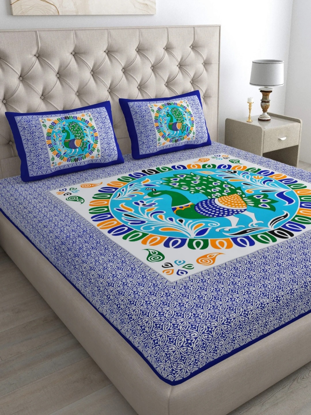 LIVING ROOTS Double Queen Size Jaipur Block Print Cotton Double Bedsheet & 2 Pillow Covers, Blue
LIVING ROOTS Double Queen Size Jaipur Block Print Cotton Double Bedsheet & 2 Pillow Covers, Blue