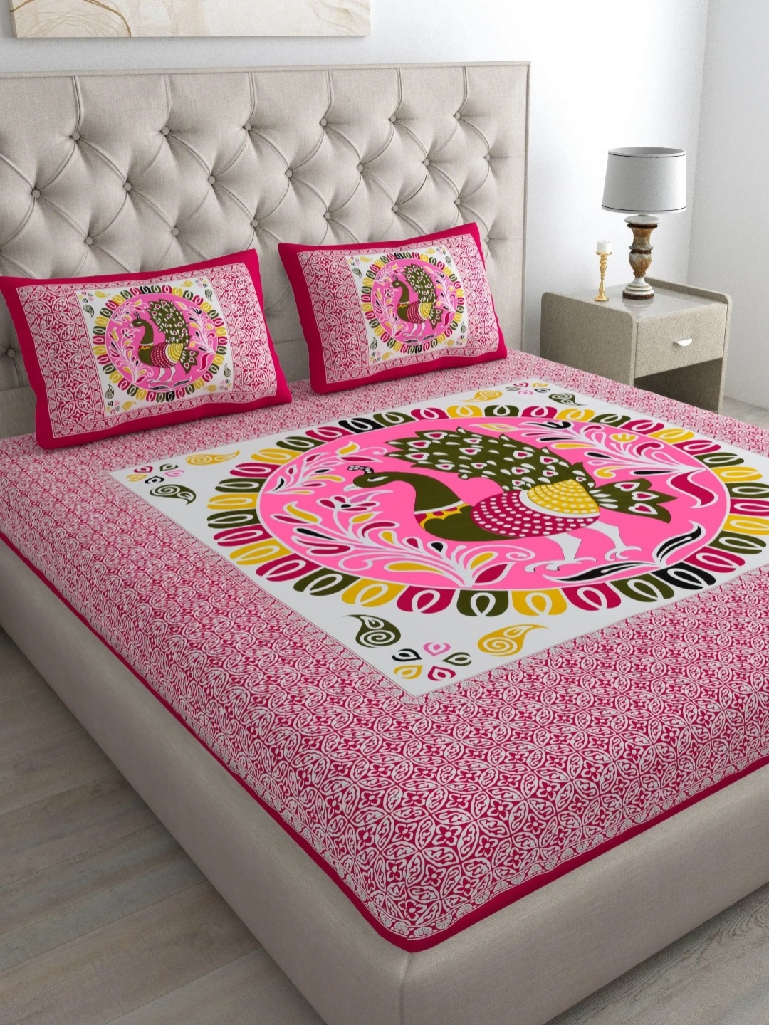 LIVING ROOTS Double Queen Size Jaipur Block Print Cotton Double Bedsheet & 2 Pillow Covers, Pink
LIVING ROOTS Double Queen Size Jaipur Block Print Cotton Double Bedsheet & 2 Pillow Covers, Pink