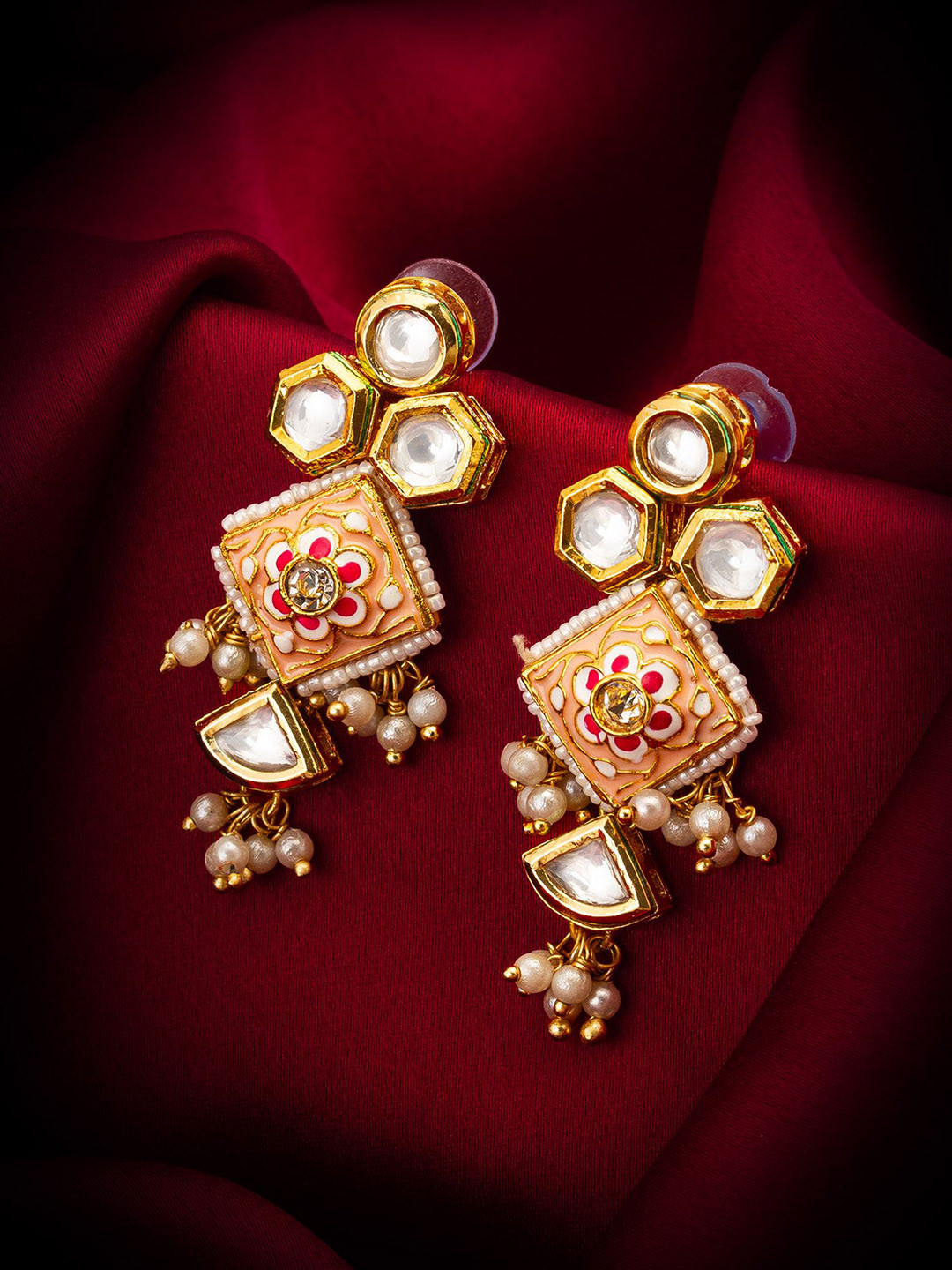 aadita Gold-Plated Kundan-Studded & Pearl-Beaded Contemporary Drop Earrings 
aadita Gold-Plated Kundan-Studded & Pearl-Beaded Contemporary Drop Earrings
