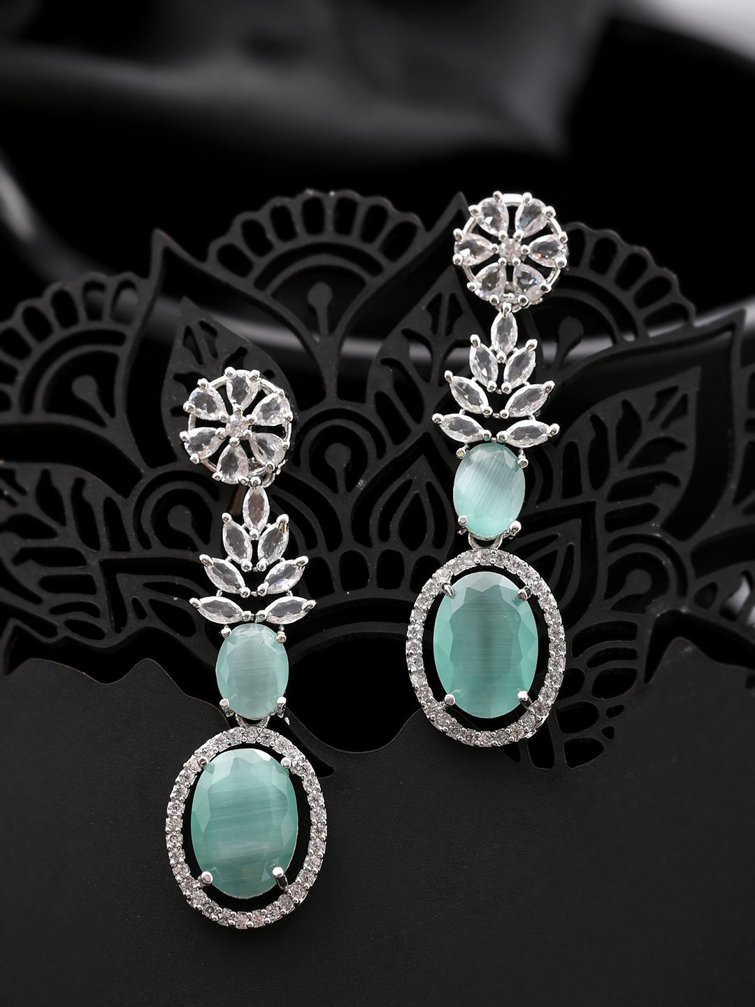 Silvermerc Designs Silver-Plated Contemporary American Diamond Studded Drop Earrings, Green
Silvermerc Designs Silver-Plated Contemporary American Diamond Studded Drop Earrings, Green