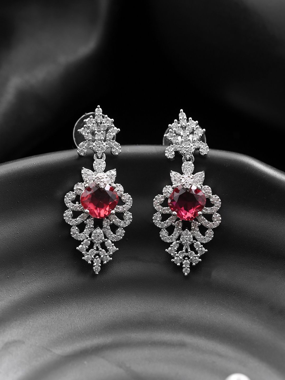 Silvermerc Designs Silver-Plated Contemporary American Diamond Studded Drop Earrings, Red
Silvermerc Designs Silver-Plated Contemporary American Diamond Studded Drop Earrings, Red