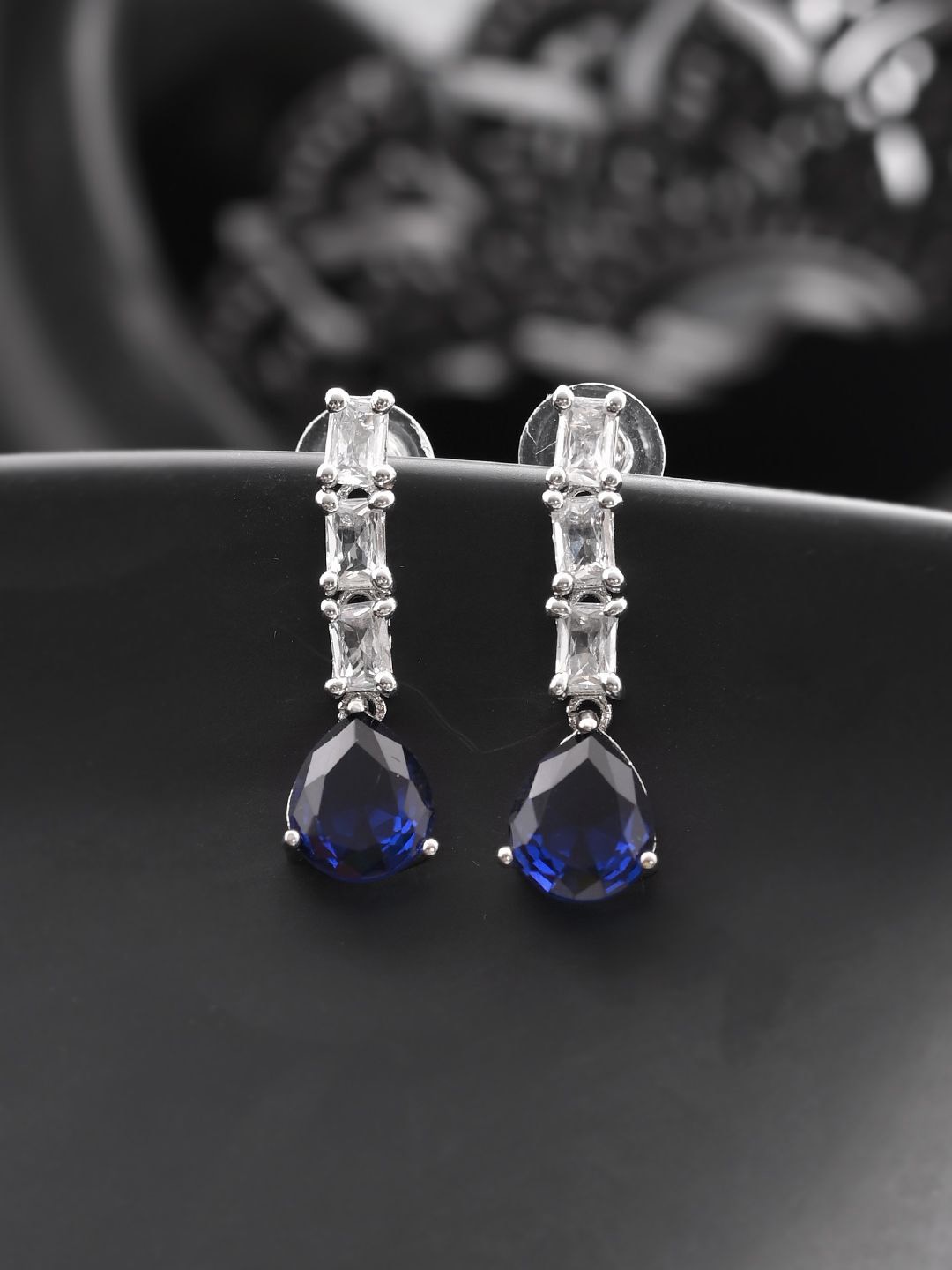Silvermerc Designs Silver-Plated Contemporary American Diamond Studded Drop Earrings, Blue
Silvermerc Designs Silver-Plated Contemporary American Diamond Studded Drop Earrings, Blue